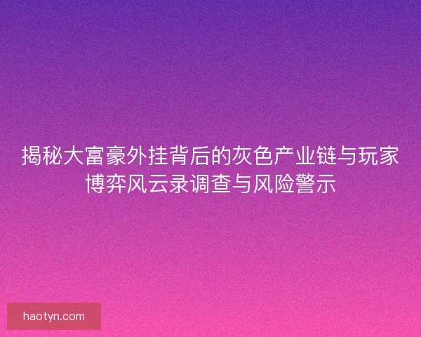 揭秘大富豪外挂背后的灰色产业链与玩家博弈风云录调查与风险警示